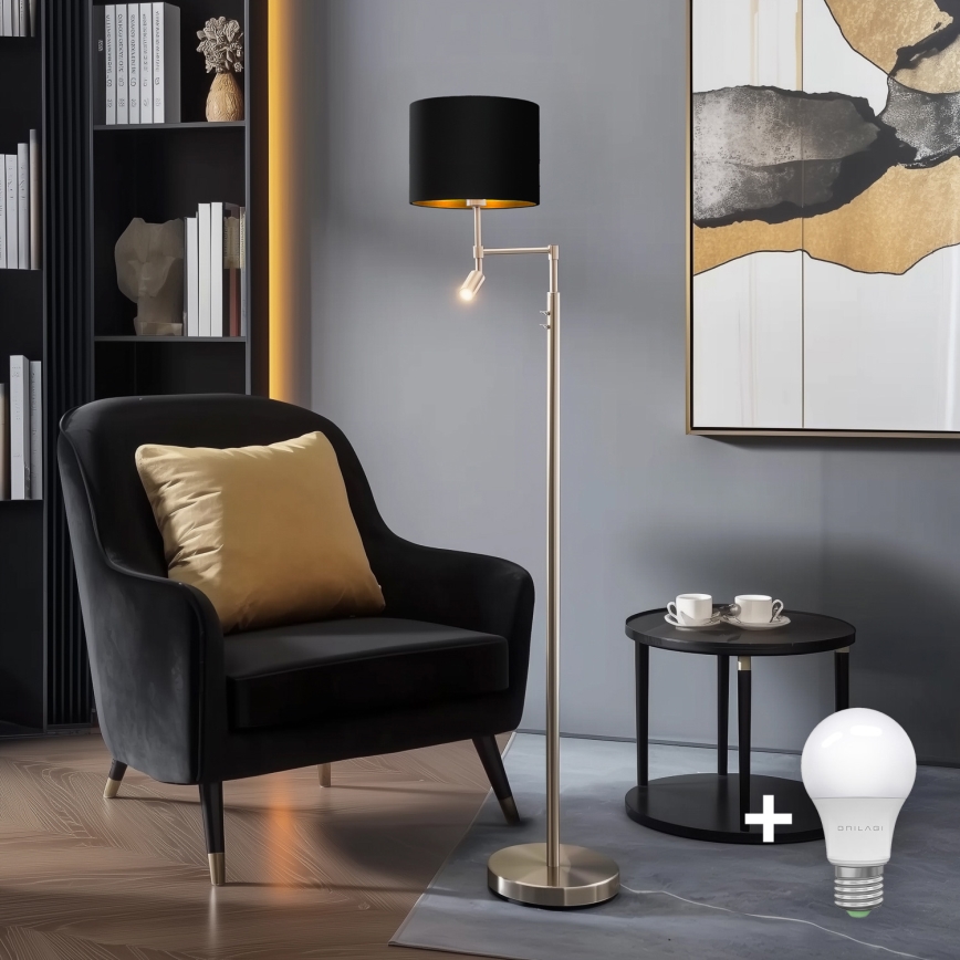Eglo - LED Podna lampa TUNJA 1xE27/60W/230V + LED/2,1W pr. 30 cm mat krom/crna