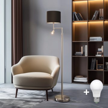 Eglo - LED Podna lampa TUNJA 1xE27/60W/230V + LED/2,1W pr. 30 cm mat krom/smeđa