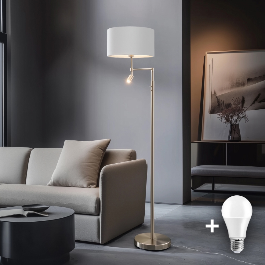 Eglo - LED Podna lampa TUNJA 1xE27/60W/230V + LED/2,1W pr. 38 cm mat krom/bijela
