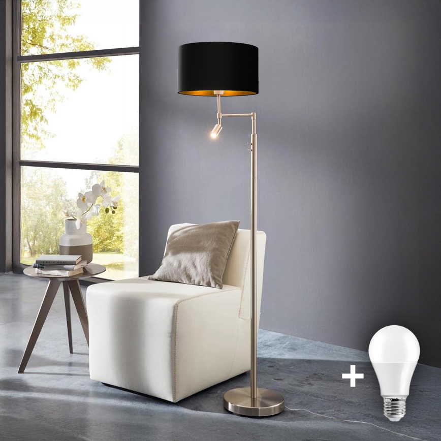 Eglo - LED Podna lampa TUNJA 1xE27/60W/230V + LED/2,1W pr. 38 cm mat krom/crna