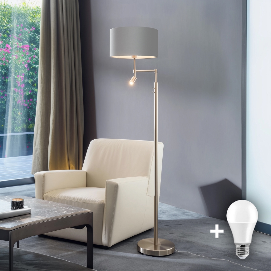 Eglo - LED Podna lampa TUNJA 1xE27/60W/230V + LED/2,1W pr. 38 cm mat krom/siva