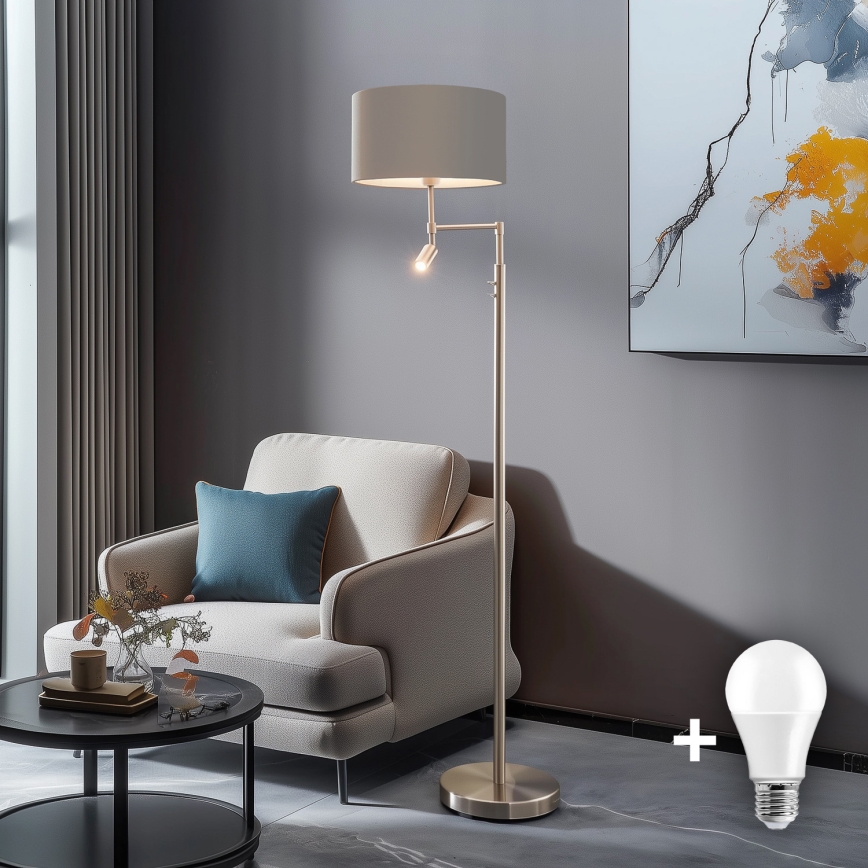 Eglo - LED Podna lampa TUNJA 1xE27/60W/230V + LED/2,1W pr. 38 cm mat krom/taupe