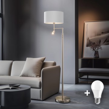 Eglo - LED podna lampa TUNJA 1xE27/60W/230V + LED/2,1W promjer 38 cm matni krom/bijela