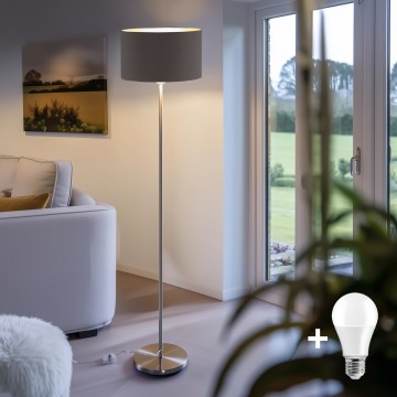 Eglo - LED  Podna lampa TUNJA 1xE27/60W/230V mat krom/smeđa