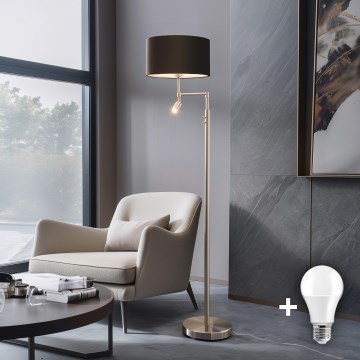 Eglo - LED podna svjetiljka TUNJA 1xE27/60W/230V + LED/2,1W Ø 38 cm matni krom/smeđa