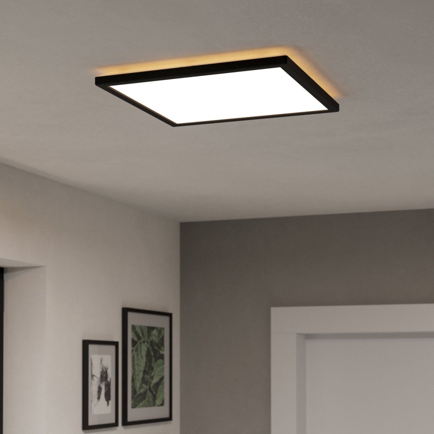 Eglo - LED Prigušiva stropna svjetiljka za kupaonicu LED/17,6W/230V 2700-6500K 39x39 cm IP44 crna + daljinski upravljač