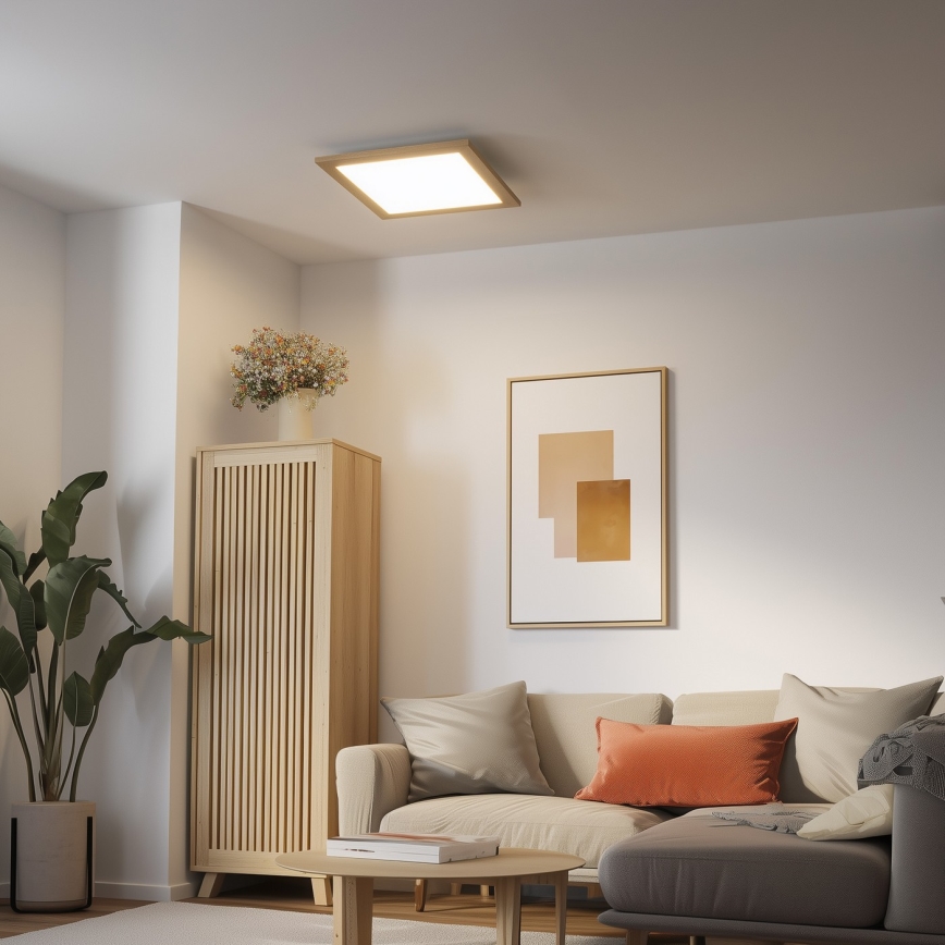 Eglo - LED RGB prigušivi nadgradni panel SALOBRENA-C WOOD LED/40W/230V 2700-6500K 49,5x49,5 cm smeđa + daljinski upravljač