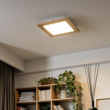Eglo - LED RGBW panel za površinsku montažu s mogućnošću prigušivanja SALOBRENA-C WOOD LED/16W/230V 2700-6500K 34x34 cm smeđa + daljinski upravljač