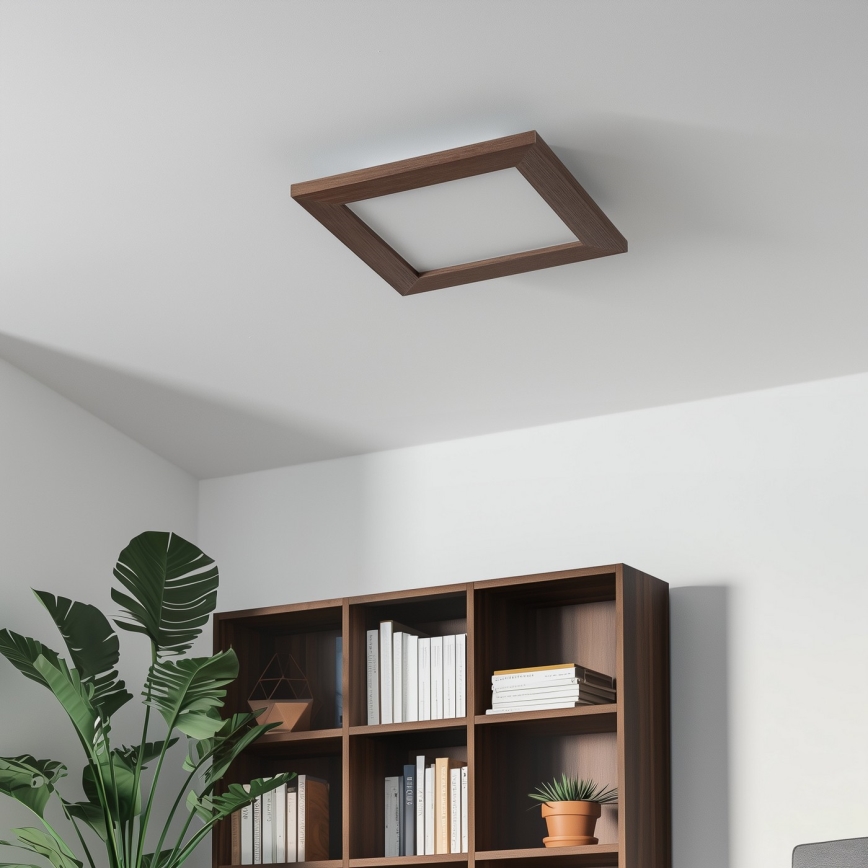 Eglo - LED RGBW s možností prigušivanja površinski montiran panel SALOBRENA-C WOOD LED/16W/230V 2700-6500K 34x34 cm tamno smeđa + daljinski upravljač