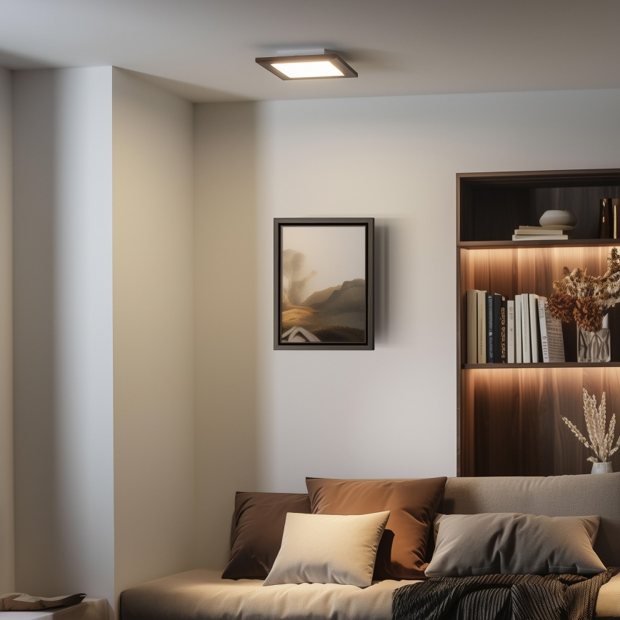 Eglo - LED RGBW s možností prigušivanja površinski montiran panel SALOBRENA-C WOOD LED/16W/230V 2700-6500K 34x34 cm tamno smeđa + daljinski upravljač