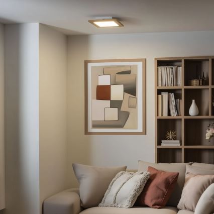 Eglo - LED RGBW panel za površinsku montažu s mogućnošću prigušivanja SALOBRENA-C WOOD LED/16W/230V 2700-6500K 34x34 cm smeđa + daljinski upravljač