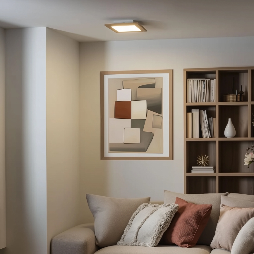 Eglo - LED RGBW panel za površinsku montažu s mogućnošću prigušivanja SALOBRENA-C WOOD LED/16W/230V 2700-6500K 34x34 cm smeđa + daljinski upravljač