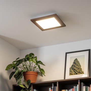 Eglo - LED RGBW s možností prigušivanja površinski montiran panel SALOBRENA-C WOOD LED/16W/230V 2700-6500K 34x34 cm tamno smeđa + daljinski upravljač
