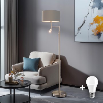 Eglo - LED stojeća lampa TUNJA 1xE27/60W/230V + LED/2,1W Ø 38 cm matni krom/taupe