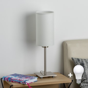 Eglo - LED  Stolna lampa TUNJA 1xE27/60W/230V 26,5 cm mat krom/bijela