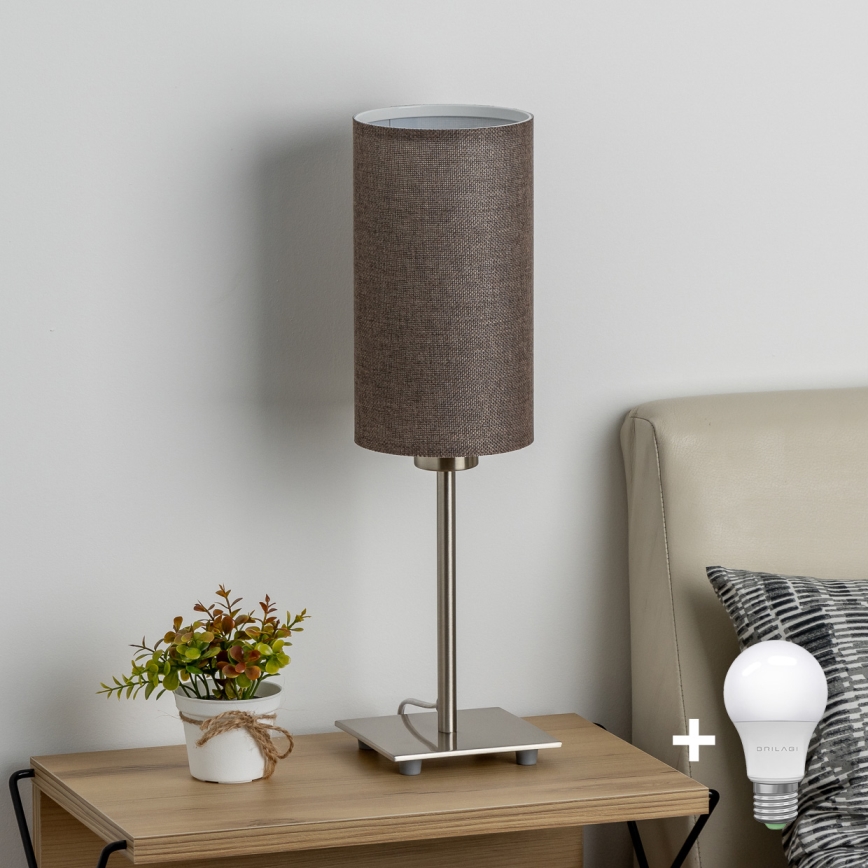 Eglo - LED  Stolna lampa TUNJA 1xE27/60W/230V 26,5 cm mat krom/smeđa