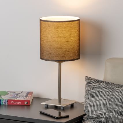 Eglo - LED  Stolna lampa TUNJA 1xE27/60W/230V 26,5 cm mat krom/smeđa