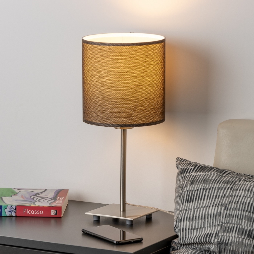 Eglo - LED  Stolna lampa TUNJA 1xE27/60W/230V 26,5 cm mat krom/smeđa
