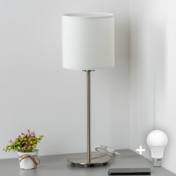 Eglo - LED  Stolna lampa TUNJA 1xE27/60W/230V 38,5 cm mat krom/bijela
