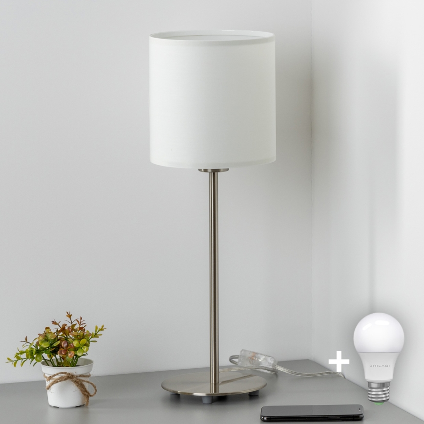 Eglo - LED  Stolna lampa TUNJA 1xE27/60W/230V 38,5 cm mat krom/bijela