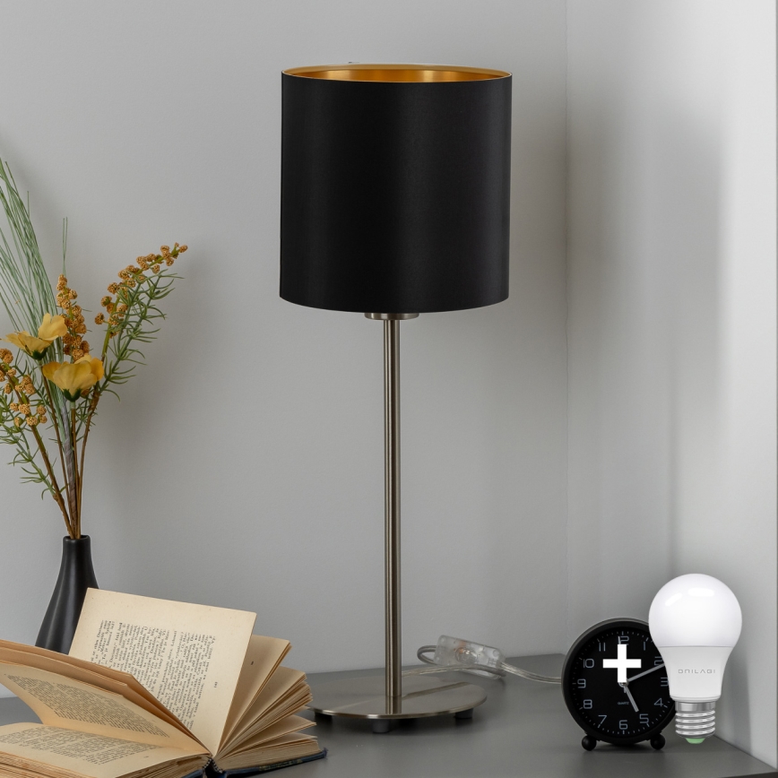 Eglo - LED  Stolna lampa TUNJA 1xE27/60W/230V 38,5 cm mat krom/crna