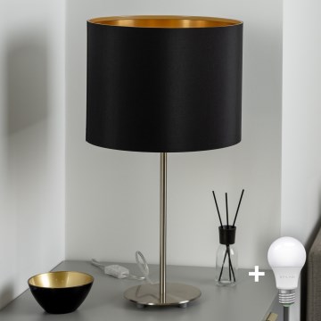 Eglo - LED  Stolna lampa TUNJA 1xE27/60W/230V 38,5 cm mat krom/crna