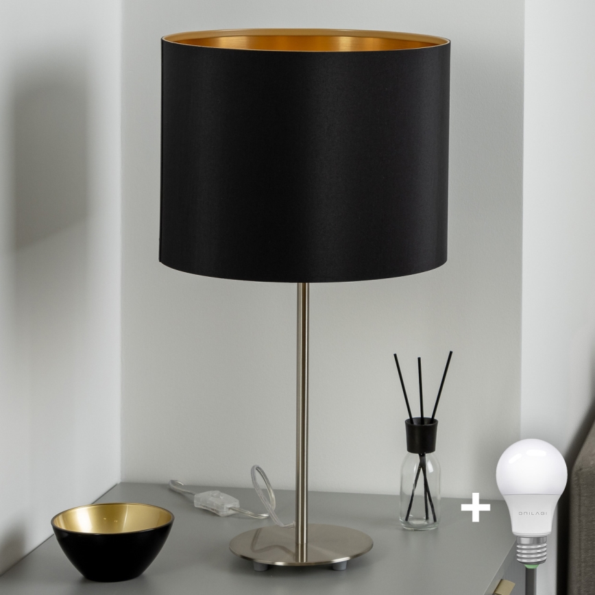 Eglo - LED  Stolna lampa TUNJA 1xE27/60W/230V 38,5 cm mat krom/crna