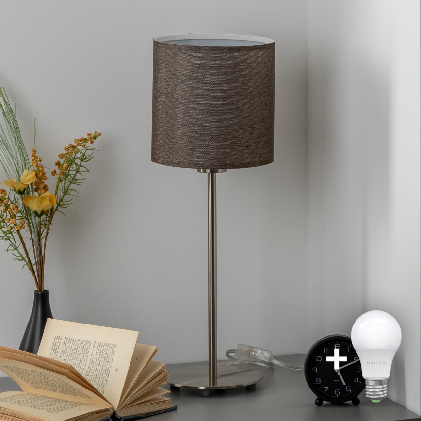 Eglo - LED  Stolna lampa TUNJA 1xE27/60W/230V 38,5 cm mat krom/smeđa