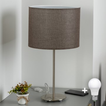 Eglo - LED stolna lampa TUNJA 1xE27/60W/230V 38,5 cm matni krom/smeđa