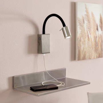 Eglo - LED Zidna reflektorska svjetiljka s USB punjačem 1xLED/3,5W/230V mat krom