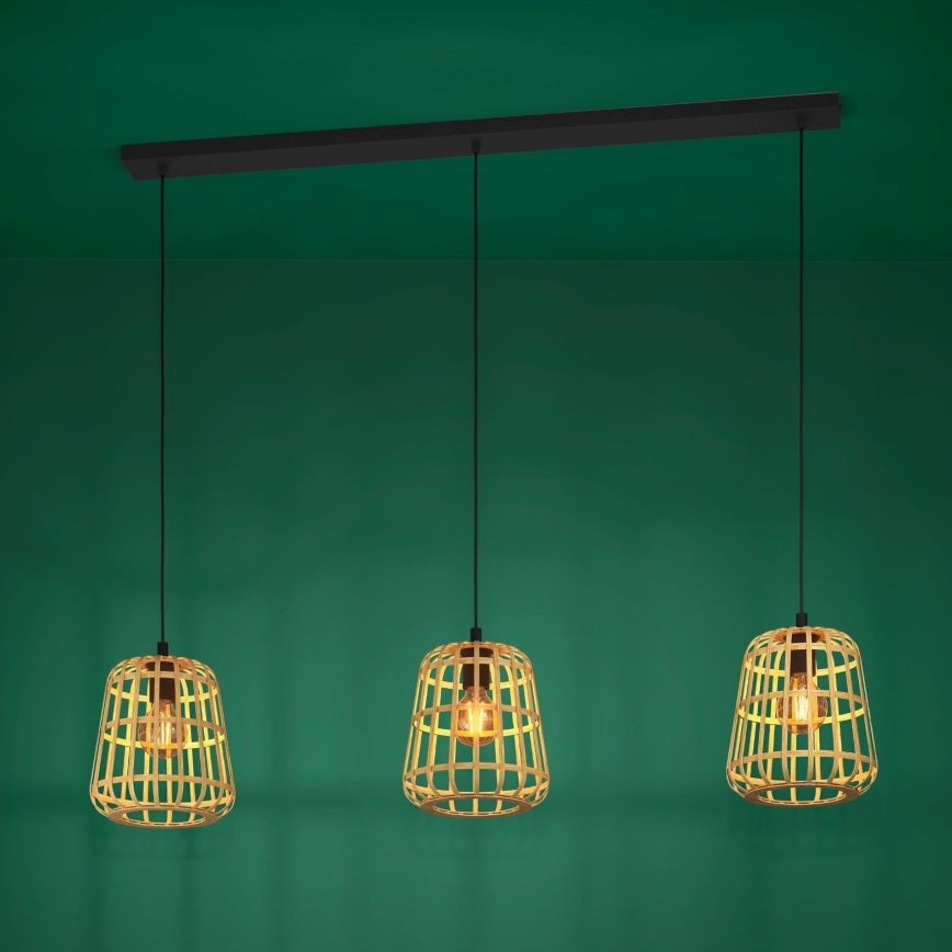 Eglo - Luster na sajli 3xE27/40W/230V bambus