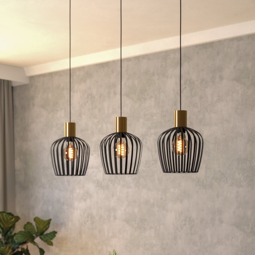Eglo - Luster na sajli 3xE27/40W/230V crna/zlatna