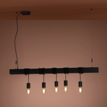 Eglo - Luster na sajli TOWNSHEND 5xE27/40W/230V crna