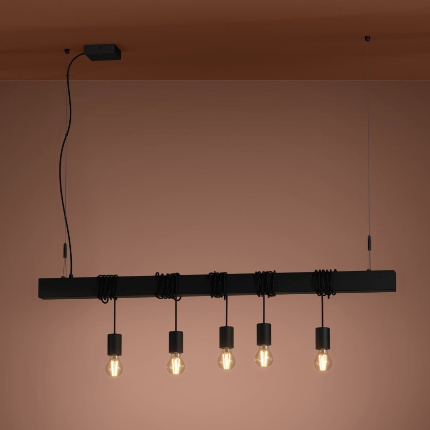 Eglo - Luster na sajli TOWNSHEND 5xE27/40W/230V crna