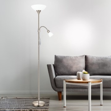 EGLO - Podna lampa 1xE27/60W + 1xE14/25W mat krom