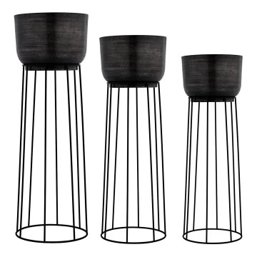 Eglo - SET 3x Metalna saksija za cvijeće crna