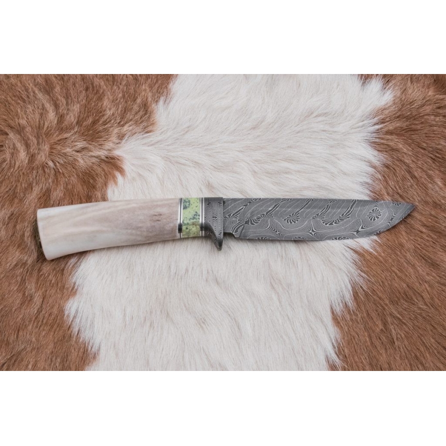 Ekskluzivni damask nož 13 cm serpentinit/rog soba