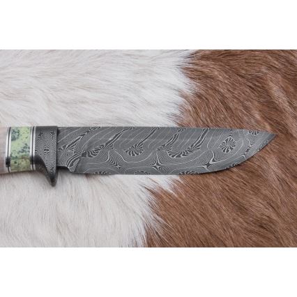 Ekskluzivni damask nož 13 cm serpentinit/rog soba