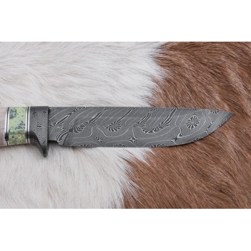 Ekskluzivni damask nož 13 cm serpentinit/rog soba