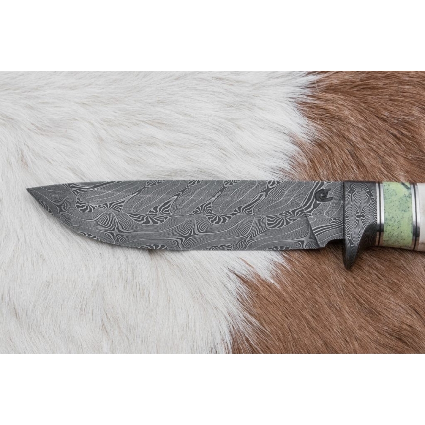 Ekskluzivni damask nož 13 cm serpentinit/rog soba