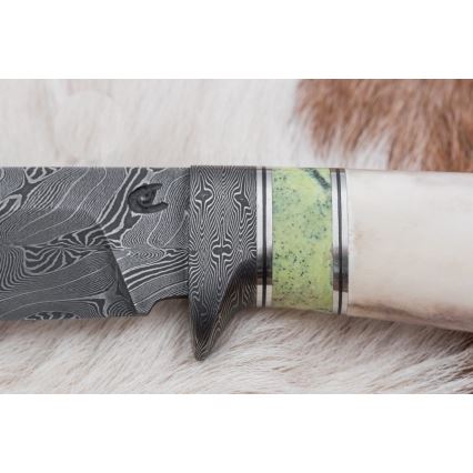 Ekskluzivni damask nož 13 cm serpentinit/rog soba
