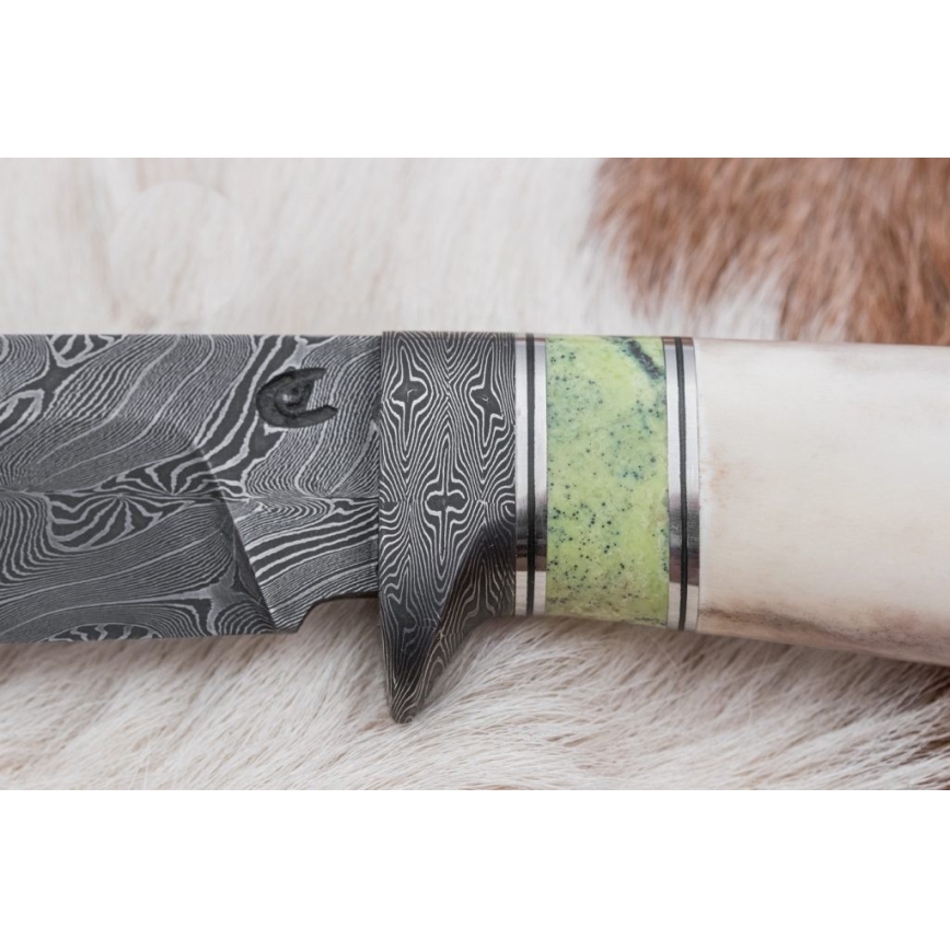 Ekskluzivni damask nož 13 cm serpentinit/rog soba