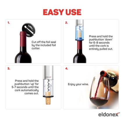 ELDONEX EWO-2200-SL - Električni otvarač za vino 4xAA mat krom