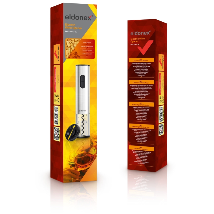 ELDONEX EWO-2200-SL - Električni otvarač za vinske boce 4xAA mat krom
