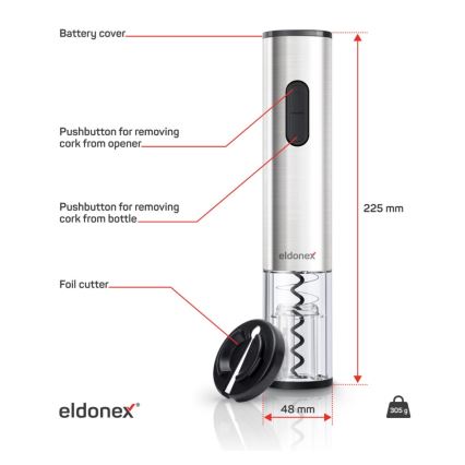 ELDONEX EWO-2200-SL - Električni otvarač za vinske boce 4xAA mat krom