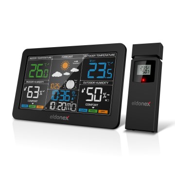 ELDONEX EWS-1010-BK - Meteorološka stanica s LCD zaslonom 2xAAA crna
