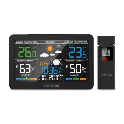 ELDONEX EWS-1010-BK - Meteorološka stanica s LCD zaslonom 2xAAA crna