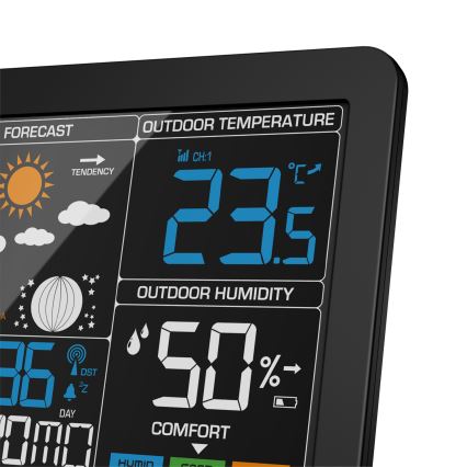 ELDONEX EWS-1010-BK - Meteorološka stanica s LCD zaslonom 2xAAA crna