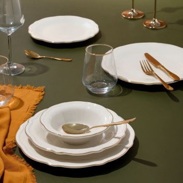 Elegantan 24-dijelni porculanski set za jelo, bijeli sa zlatnim detaljima