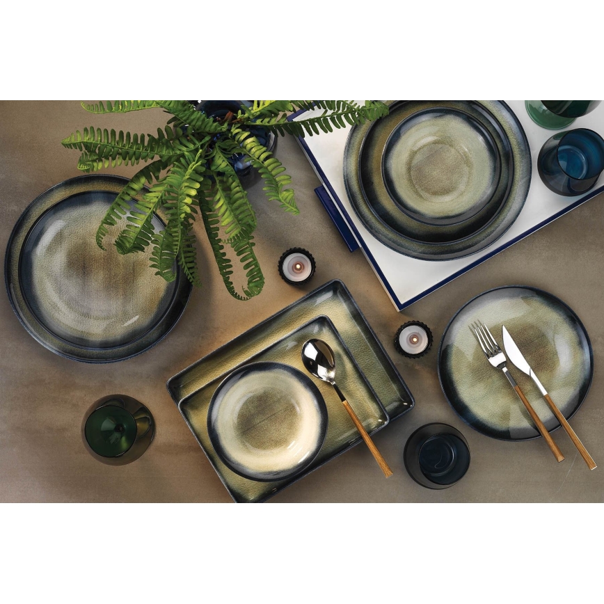 Elegantni 18-dijelni set za jelo u zelenoj/plavoj boji, od porculana
